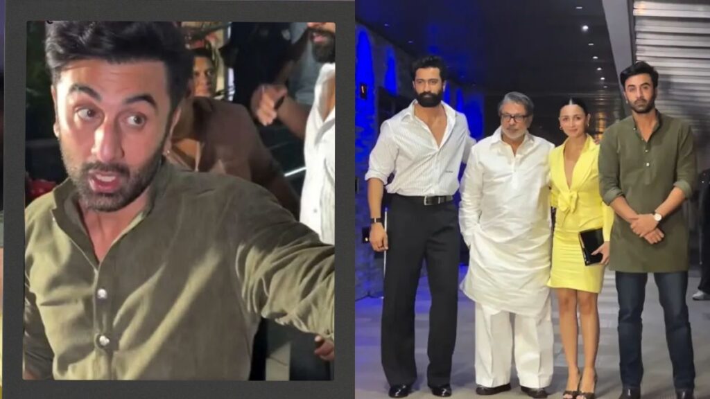 Ranbir Kapoor poses with Alia Bhatt and Vicky Kaushal